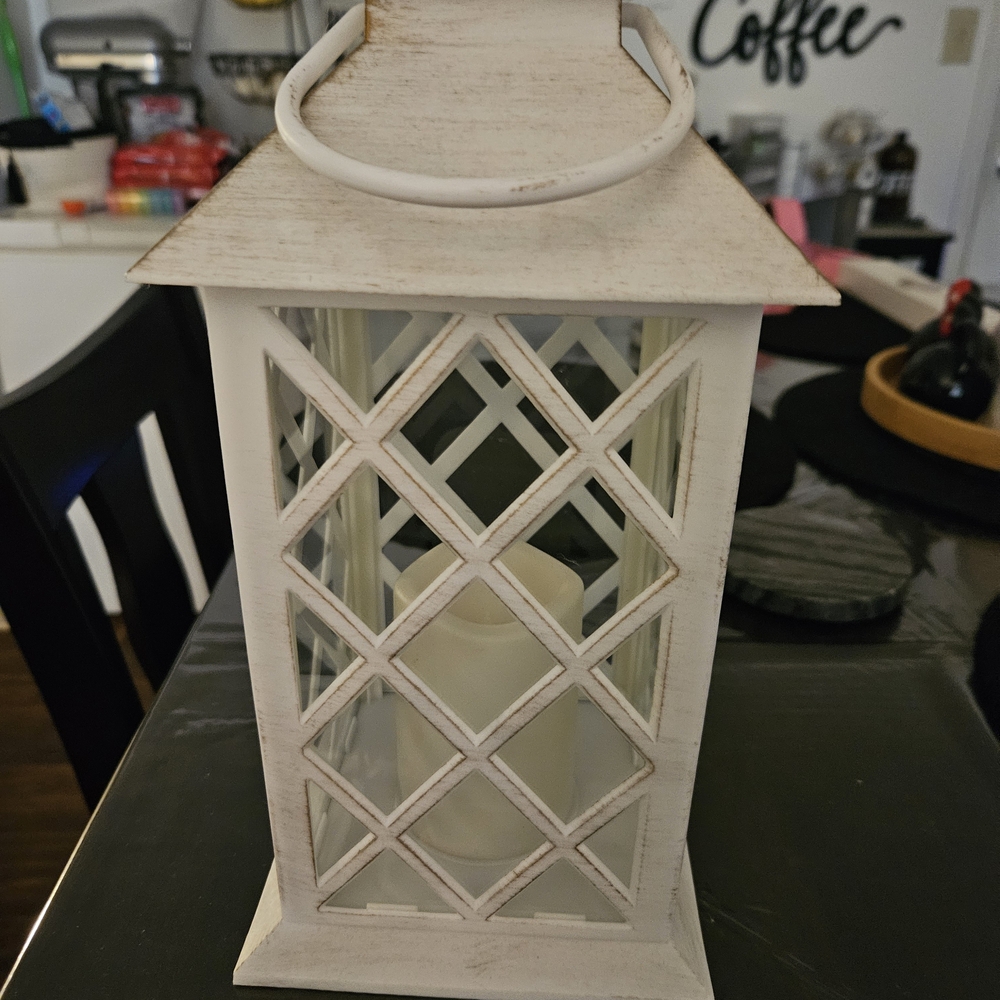 Rustic White Lantern Candle Holder